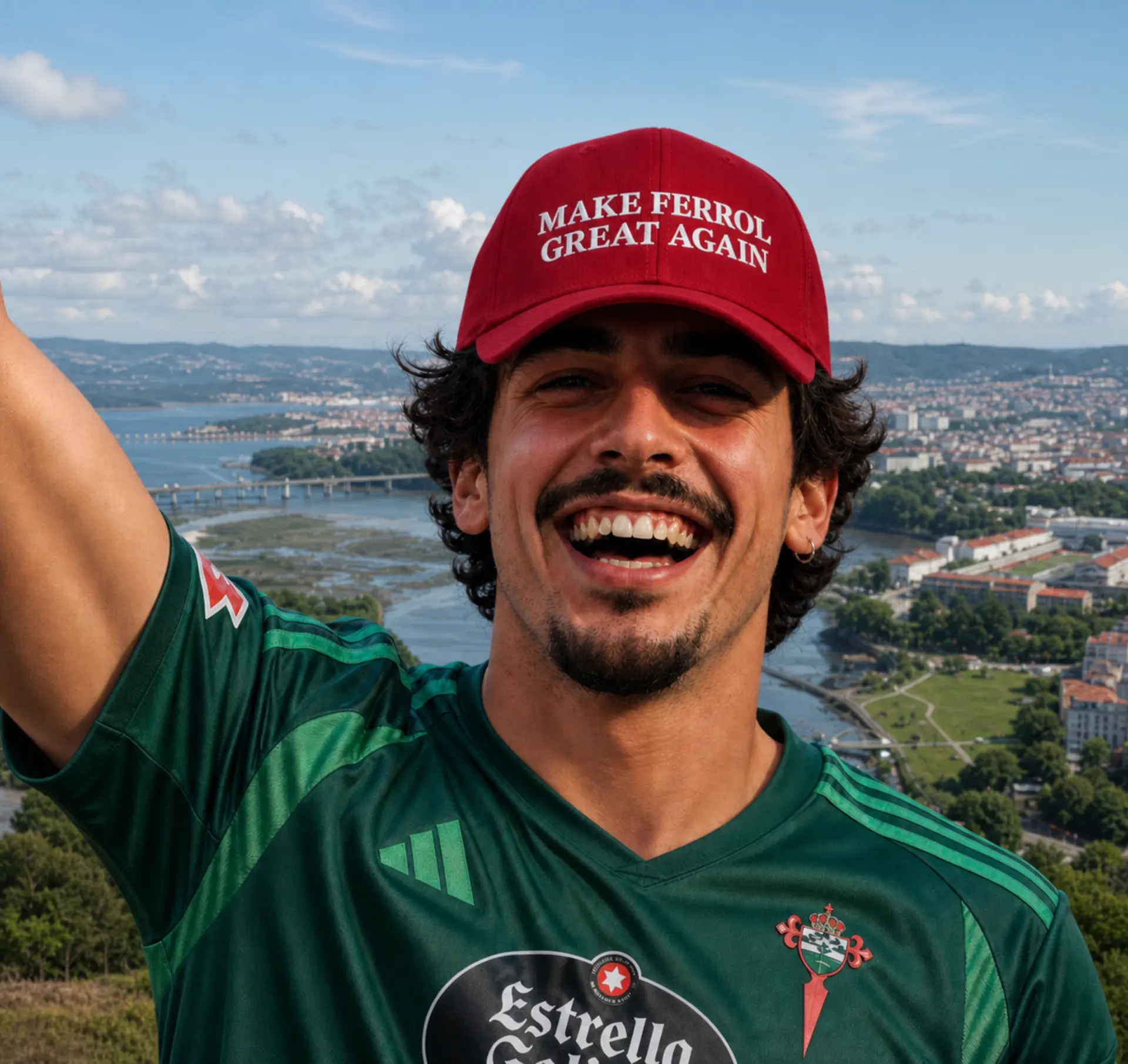 Gorra roja Make Ferrol Great Again con bordado en bloque blanco
